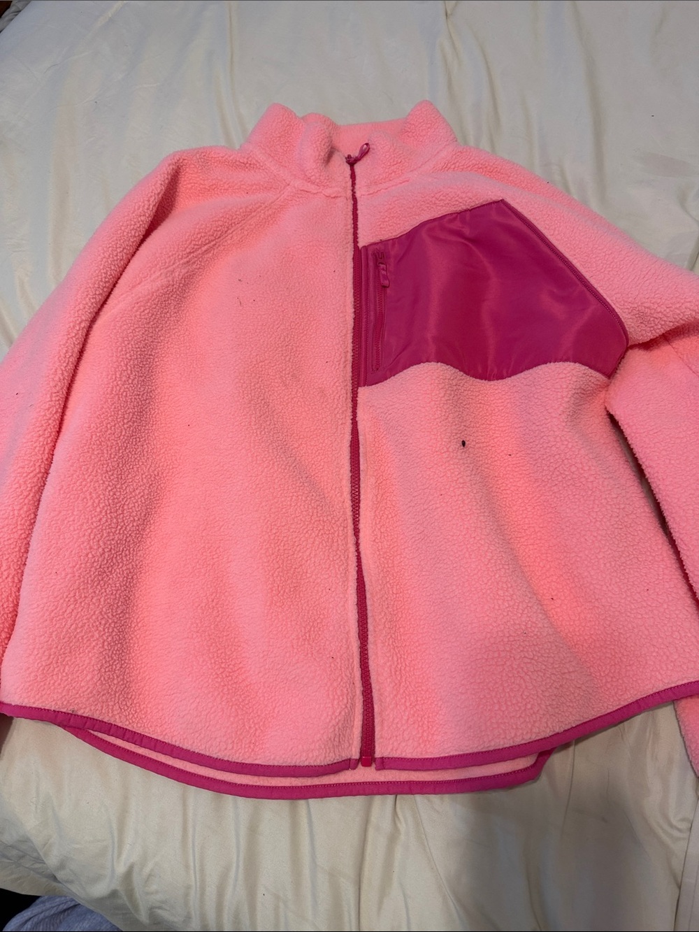 J. Crew Pink Teddy Fleece Jacket with Magenta Pocket